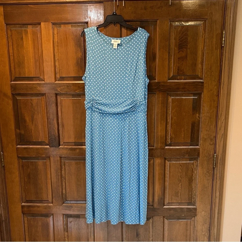 The Vermont Country Store Blue Polka Dot Sleeveless Dress Size 1X Flowy Vintage - Picture 4 of 8